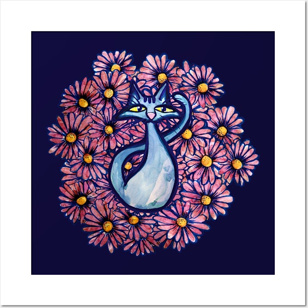 Blue Cat Daisies Wall Art by bubbsnugg